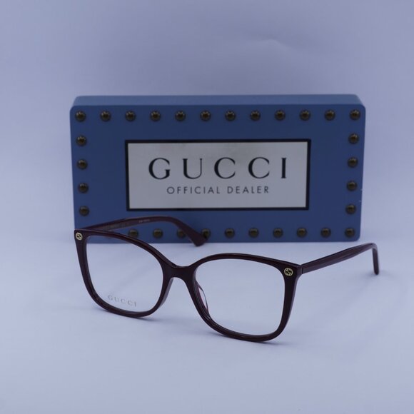Gucci GG0026O 012 Cat Eye Eyeglasses - Burgundy 53mm - Picture 1 of 9